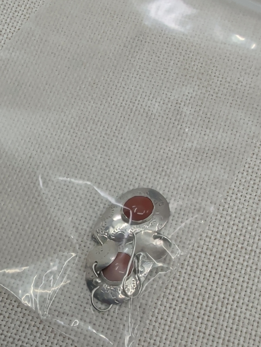 Vintage Sterling Silver Red Coral Cabochon Teardrop Dangle Earrings Artisan - Picture 15 of 17